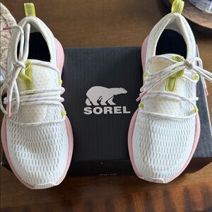 Sorel Kids White and Pink Sneakers
